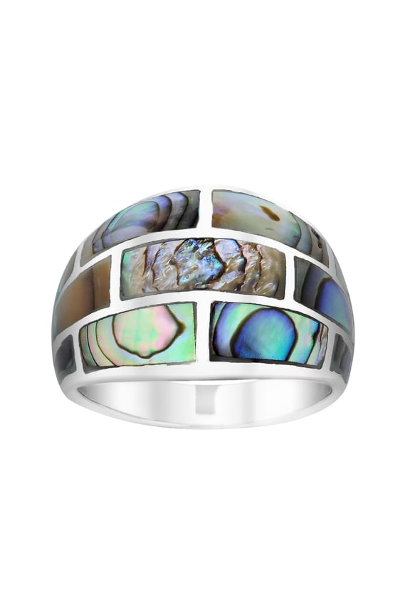 Modern Brick Blocks Abalone Sterling Silver Ring for Female Anniversary Size-6