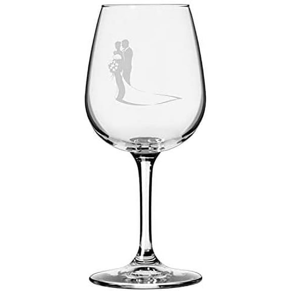 Modern Bride & Groom Wedding Silhouettes Etched 12.75oz All Purpose Libbey Wine Glass