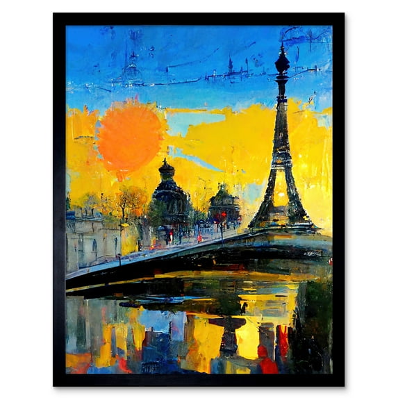 Modern Bright Abstract Paris At Sunrise Cityscape Eiffel Tower Art Print Framed Poster Wall Decor 12x16 inch