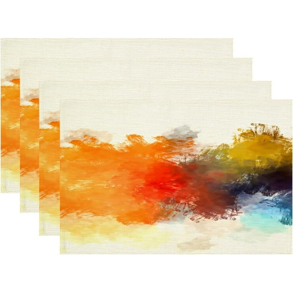 Modern Bright Decorative Placemats, Watercolor Artistic Brushed Abstract Brush Stroked Painting Blob Woven Burlap Modern Placemats for Dining Table Kitchen Wedding Decor Indoor Set of 4