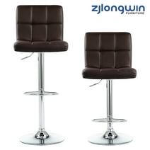 Modern Brown Barstools Adjustable Height Bar Stool PU Upholstered Swivel Stools Set of 2