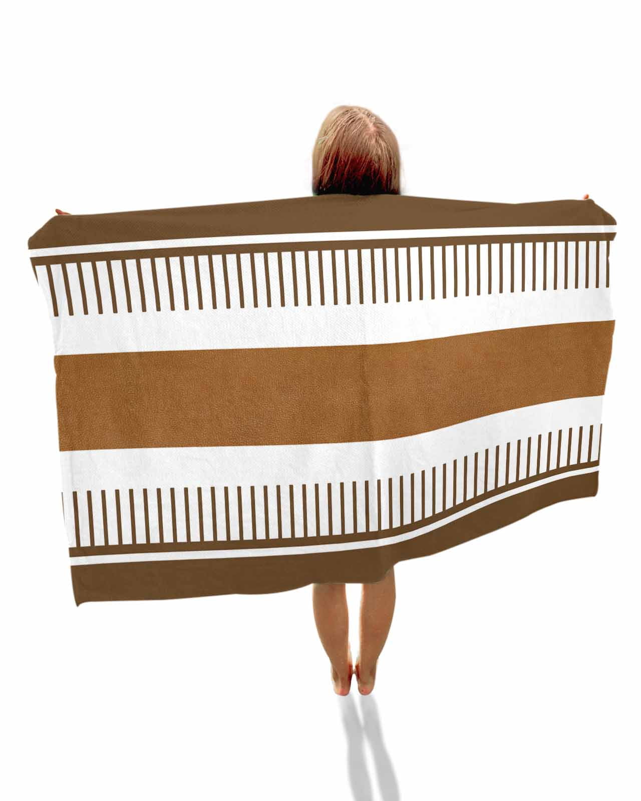 Modern Brown Beach Towels Oversized Super Absorbent, Boho Contemporary Geometric Striped Lightweight Bath Towel Quick Dry Sets For Bathroom/Pool/Rv Camping/Beach Play/Gym Room/Picnic 23"x47"