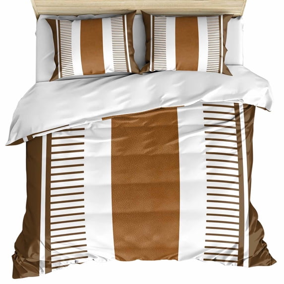 Modern Brown Bedding 3 Piece Duvet Cover Set Twin Size, Boho Contemporary Geometric Striped Soft Microfiber Comforter Cover with Zipper Closure & Pillowcases, Wrinkle & FadeResistant Quilt Cover