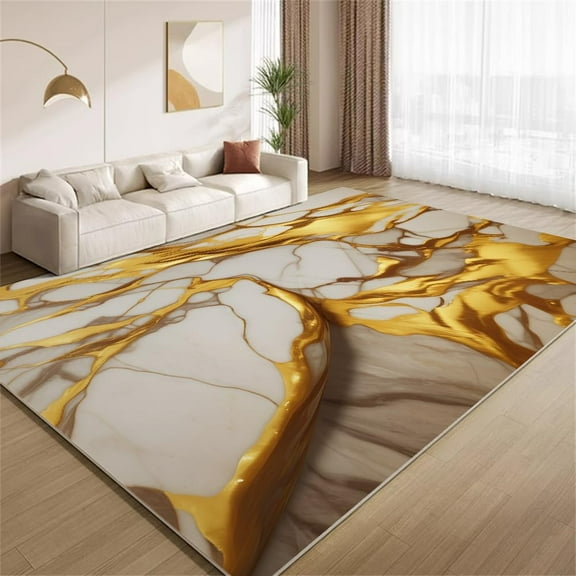 Modern Brown Beige Gold Area Rugs 5x7 Rug Abstract Gold Foil Fluid Marble Art Rugs Non Slip Washable Carpet for Living Room Bedroom Entrance Hardwood Floor Decor Floor Mat