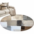 thumbnail image 1 of Modern Brown Beige Large Area Rugs for Bedroom Living Room, Soft Non Slip Carpet Bedside Rug, Grey White Color Blocks Round Floor Cover Kitchen Accent Rug 3.3' for Dining Room/Office, 1 of 9