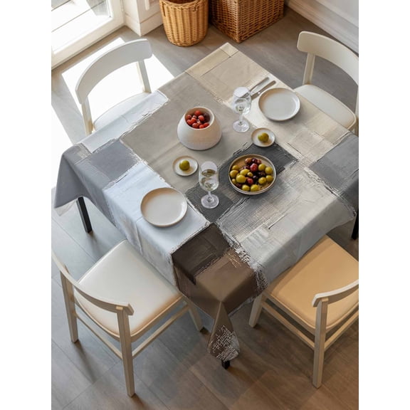 Modern Brown Beige Tablecloth Square Table Cloth 54x54, Waterproof Outdoor Table Cloth Covers Decorative Table Protector, Grey White Color Blocks Washable Table Cover for Kitchen Dinning Party