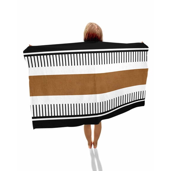 Modern Brown Black Beach Towels Oversized Super Absorbent, Boho Contemporary Geometric Striped Lightweight Bath Towel Quick Dry Sets For Bathroom/Pool/Rv Camping/Beach Play/Gym Room/Picnic 30"x60"