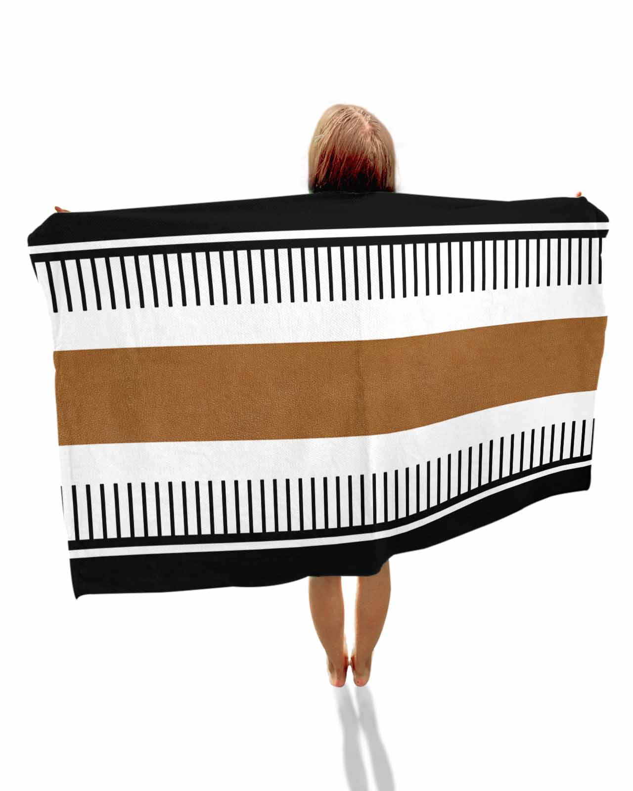 Modern Brown Black Beach Towels Oversized Super Absorbent, Boho Contemporary Geometric Striped Lightweight Bath Towel Quick Dry Sets For Bathroom/Pool/Rv Camping/Beach Play/Gym Room/Picnic 31"x62"