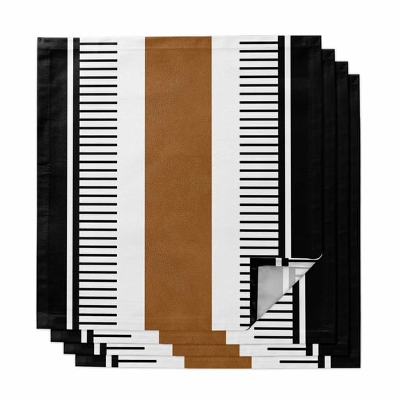 Modern Brown Black Cloth Napkins, Boho Contemporary Geometric Striped Washable and Reusable Dinner Napkins Set of 4, Table Napkin for Kitchen Party Birthday Wedding Hotel Housewarming 20"x20"