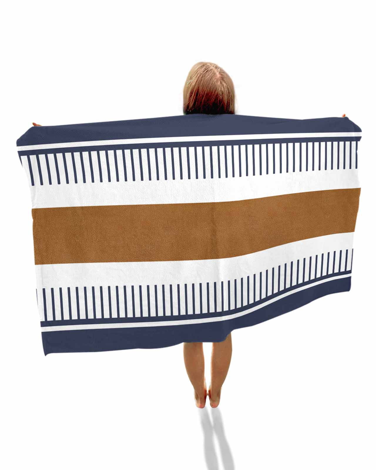 Modern Brown Blue Beach Towels Oversized Super Absorbent, Boho Contemporary Geometric Striped Lightweight Bath Towel Quick Dry Sets For Bathroom/Pool/Rv Camping/Beach Play/Gym Room/Picnic 31"x62"