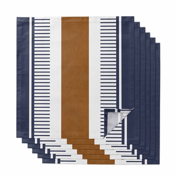 Modern Brown Blue Cloth Napkins, Boho Contemporary Geometric Striped Washable and Reusable Dinner Napkins Set of 6, Table Napkin for Kitchen Party Birthday Wedding Hotel Housewarming 20"x20"