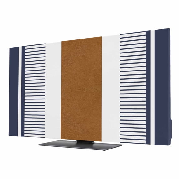 Modern Brown Blue TV Cover for 24 Inch Screen,Stretch Fabric Dustproof TV Display Protector,Boho Contemporary Geometric Striped Elastic Slipcover Monitor Cover for Indoor Desktop Computer 20.9"x11.8"
