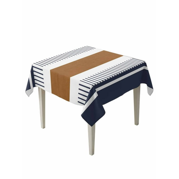 Modern Brown Blue Table Cloth, Boho Contemporary Geometric Striped Waterproof Tablecloth for Square Tables, Reusable Washable Fabric Table Cover for Restaurant Kitchen Dining Tables 54"x54"