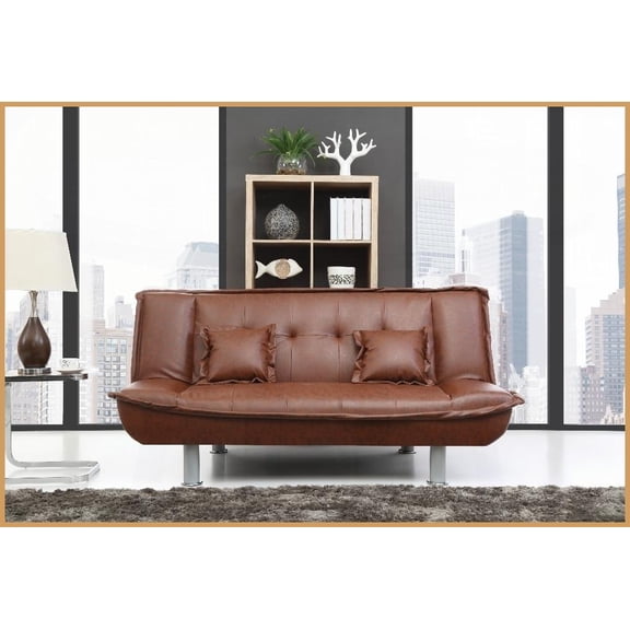 Modern Brown Faux Leather Sofa Bed - 74”W Living Room Piece with Versatile Comfort & Functionality