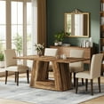 thumbnail image 1 of Modern Brown Faux Marble Dining Table, 63" Rectangular 4-6 Seater Wood Table with Sturdy Base, Kitchen Living Room Dinner Table, 1 of 7