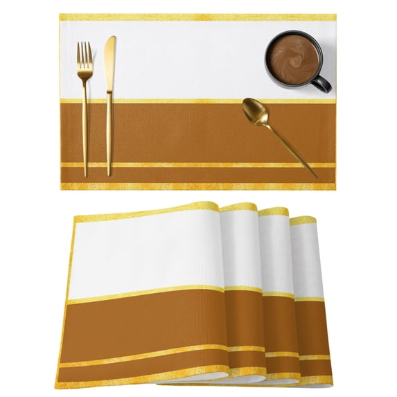 Modern Brown Gold Placemats Set of 4 Minimalist Geometric Yellow Striped Place Mats Indoor Wipeable Table Mats Washable Cloth Dining Table Placemats for Kitchen Holiday Party Home Decor 13x19 Inch