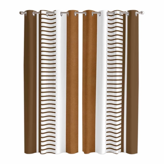 Modern Brown Kitchen Curtains 84 Inch Length, Boho Contemporary Geometric Striped Grommet Top Bedroom Living Room Curtains, Light Filtering Cafe Curtain Drapes 2 Panels Set 84''x84''