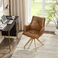 thumbnail image 1 of Modern Brown Leather Swivel Arm Chair with Wood Legs in Home Office, Task Chair, 1 of 8