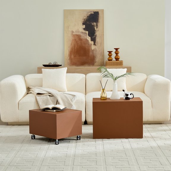 Modern Brown MDF Saddle Leather Table  Two Compact Sizes, Perfect for Living Room Decor & Daily Use