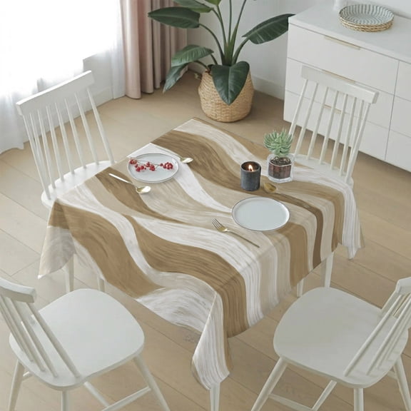 Modern Brown Ombre Ocean Wave Table Cloth 54x54in, Waterproof Square Tablecloth Wipeable Tablecloths Abstract Gradient Stripe Table Covers for Dining Tables Party Indoor Outdoor
