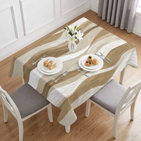 Modern Brown Ombre Ocean Wave Table Cloth 60x84in, Waterproof Rectangle Tablecloth Wipeable Tablecloths Abstract Gradient Stripe Table Covers for Dining Tables Party Indoor Outdoor