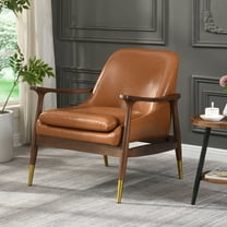 Christopher Knight Home Modern PU Leather and Rubberwood Lounge Arm Chair with Brass-Tipped Feet