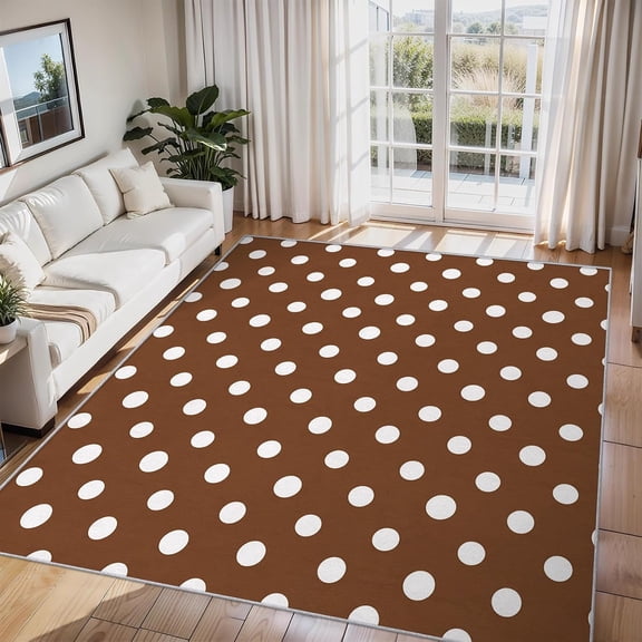 Modern Brown Polka Dot Area Rugs, Brown Circle Geometric Carpet, Washable Non Slip Low Pile Soft Rug for Living Room Bedroom Decor Mat 5x8ft