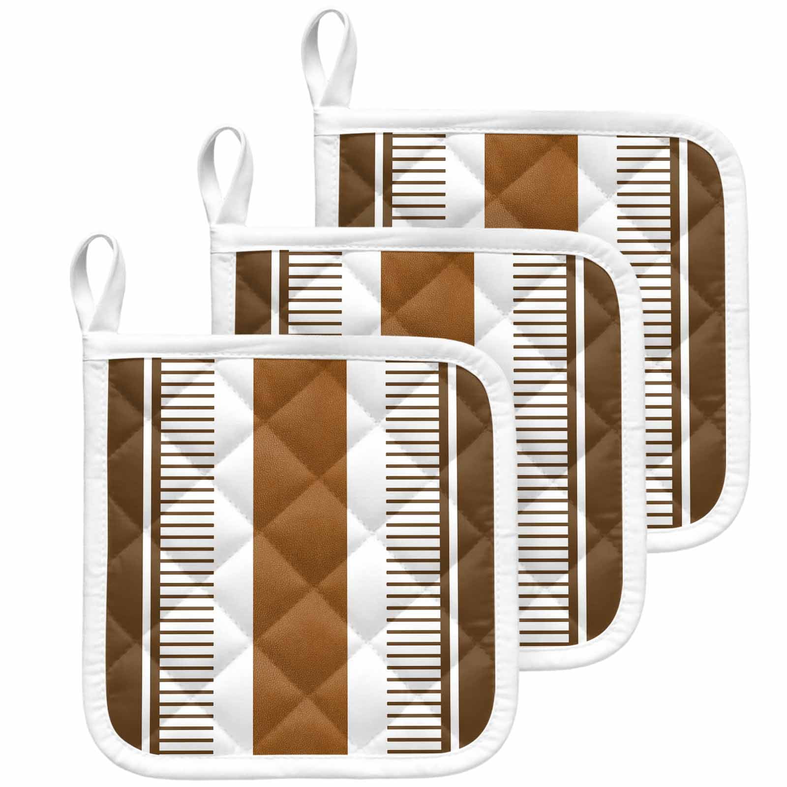Modern Brown Pot Holders for Kitchen Heatproof Potholder, 3 Pack Boho Contemporary Geometric Striped Hot Pads Multipurpose Oven Pads Cloth Potholders Trivet for Cooking Baking