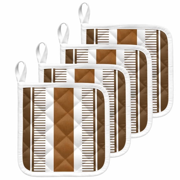 Modern Brown Pot Holders for Kitchen Heatproof Potholder, 4 Pack Boho Contemporary Geometric Striped Hot Pads Multipurpose Oven Pads Cloth Potholders Trivet for Cooking and Baking