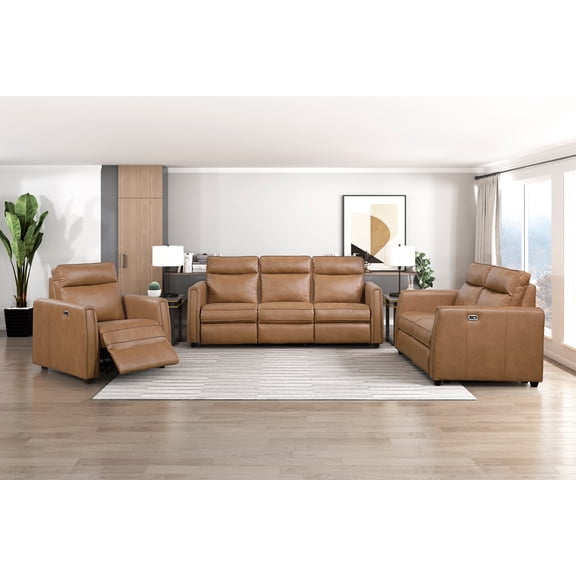 Modern Brown Power Reclining Sofa Set with USB Ports and Zero Wall Design