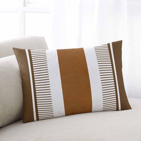 Modern Brown Queen Size Pillow Cover, Pillowcase Protectors with Zipper, Breathable Decorative Throw Pillow Case Cover, Boho Contemporary Geometric Striped Pillow Shams for Couch Sofa 20x30Inch