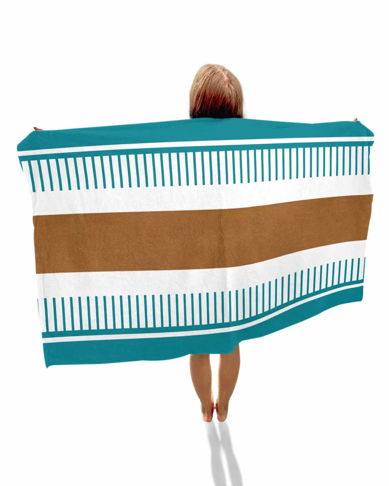 Modern Brown Teal Beach Towels Oversized Super Absorbent, Boho Contemporary Geometric Striped Lightweight Bath Towel Quick Dry Sets For Bathroom/Pool/Rv Camping/Beach Play/Gym Room/Picnic 23"x47"