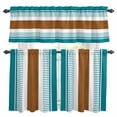 thumbnail image 1 of Modern Brown Teal Kitchen Curtains Sets for Windows 36 Inch Length, Boho Contemporary Geometric Striped Rod Pocket Window Treatments Tier Curtains and Valances Set for Bedroom/Bathroom, 1 of 8