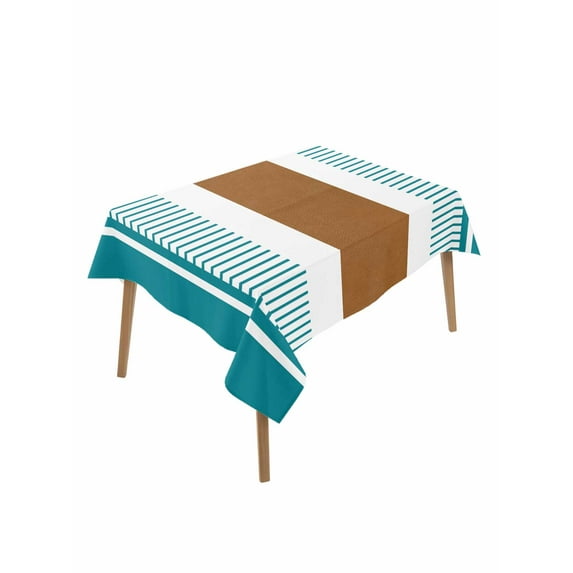Modern Brown Teal Table Cloth, Boho Contemporary Geometric Striped Waterproof Tablecloth for Rectangle Tables, Reusable Washable Fabric Table Cover for Restaurant Kitchen Dining Tables 52"x70"