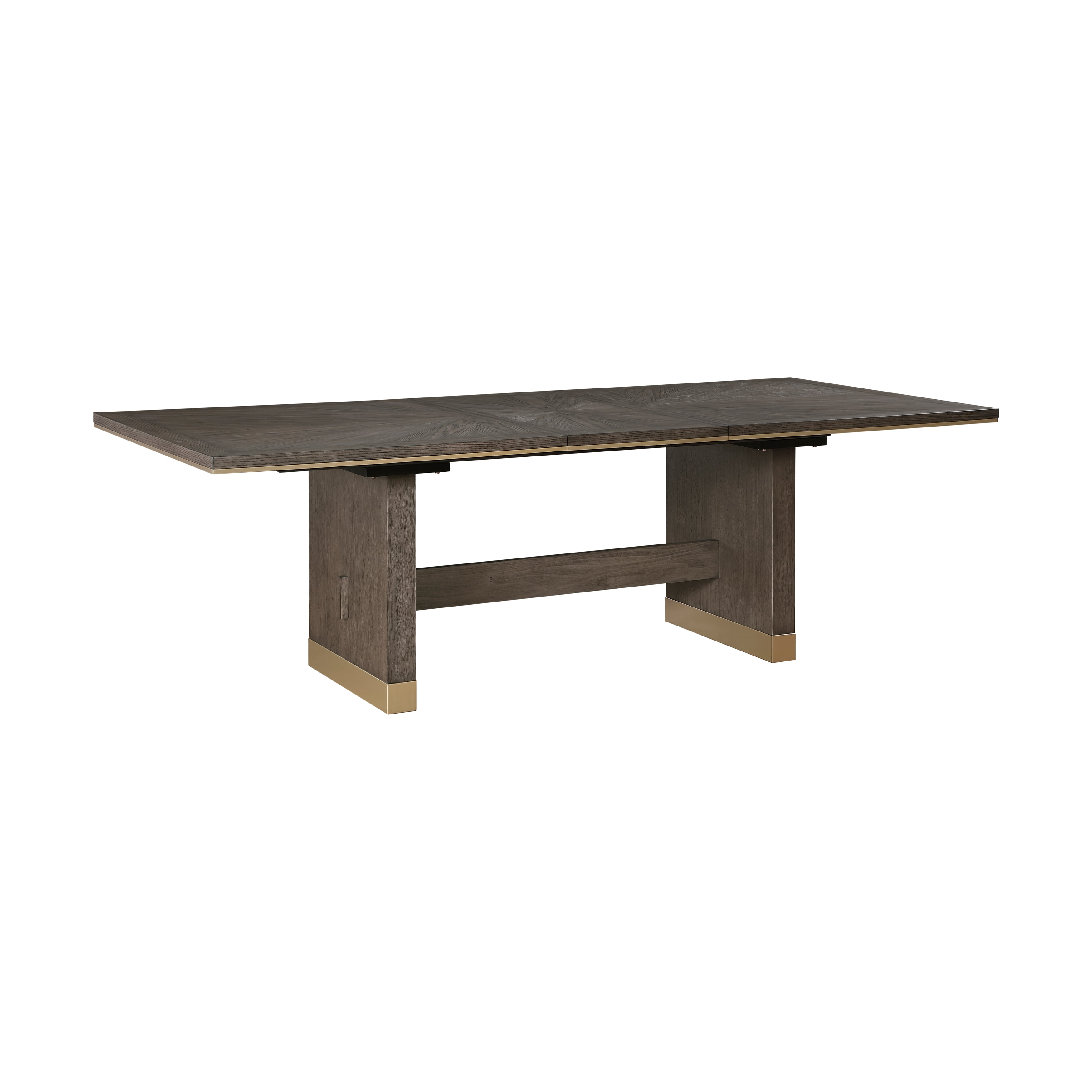 Modern Brown Wood Dining Table - Extends to Seat 8 - Gold Accents - Oak Veneer - Dining Room ...
