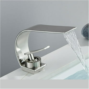 Modern Brushed Bathroom Sink Faucet Hot Cold Water Mixer Tap Waterfall Deck Mounted Vessel Sink Faucet Curve Design
