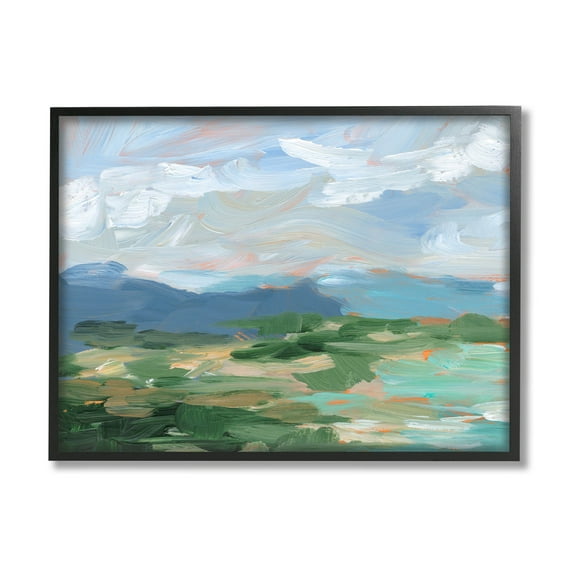 Modern Brushed Cloudy Landscape Landscape Painting Black Framed Art Print Wall Art