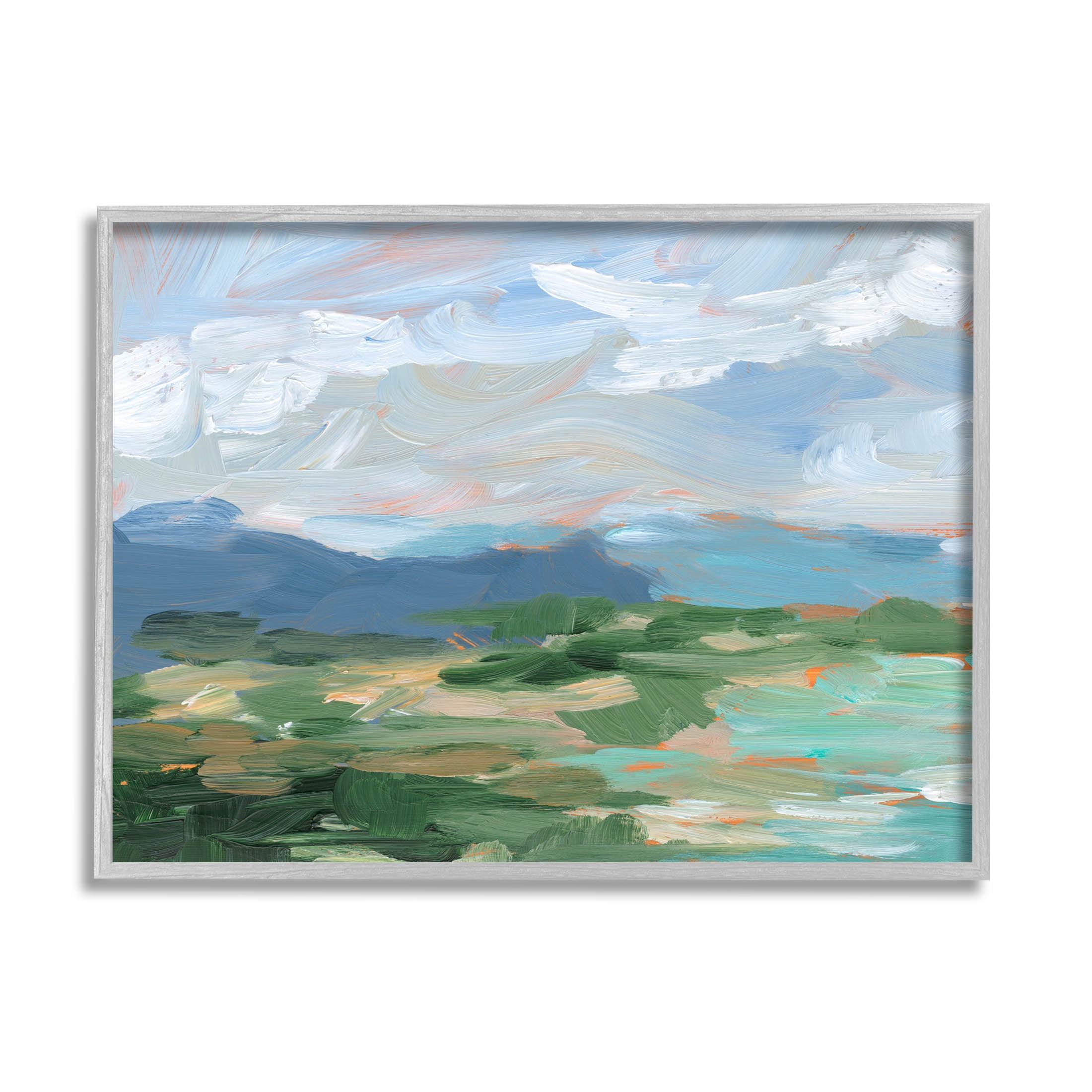 Modern Brushed Cloudy Landscape Landscape Painting Gray Framed Art Print Wall Art