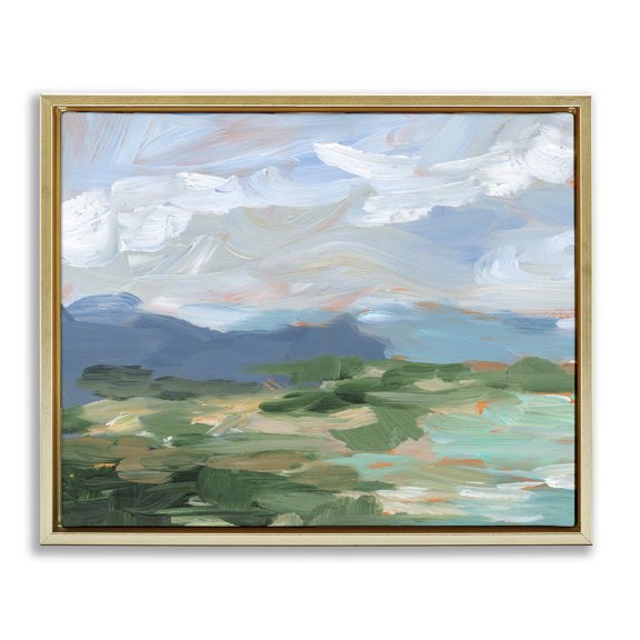 Stupell Industries Contemporary Modern Brushed Cloudy Landscape Gold Floating Frame Canvas Art, 31 x 25, by Ethan Harper