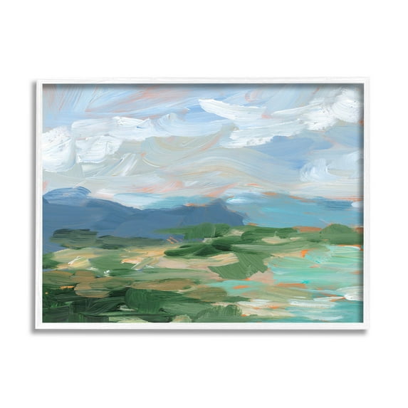 Modern Brushed Cloudy Landscape Landscape Painting White Framed Art Print Wall Art