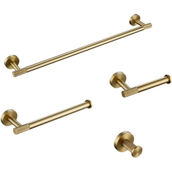 Modern Brushed Gold Bathroom Hardware Set, 4-Piece Knurled Brass Collection with Towel Bar, Ring, Robe Hook, 600mm Length$$Tools & Hardware Other