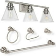 thumbnail image 1 of Modern Brushed Nickel Bathroom Lights Over Mirror, 3-Light Wall Sconce, 5-Piece All-in-One Bathroom Set, Vanity Lighting with Clear Glass Shade, 1 of 15