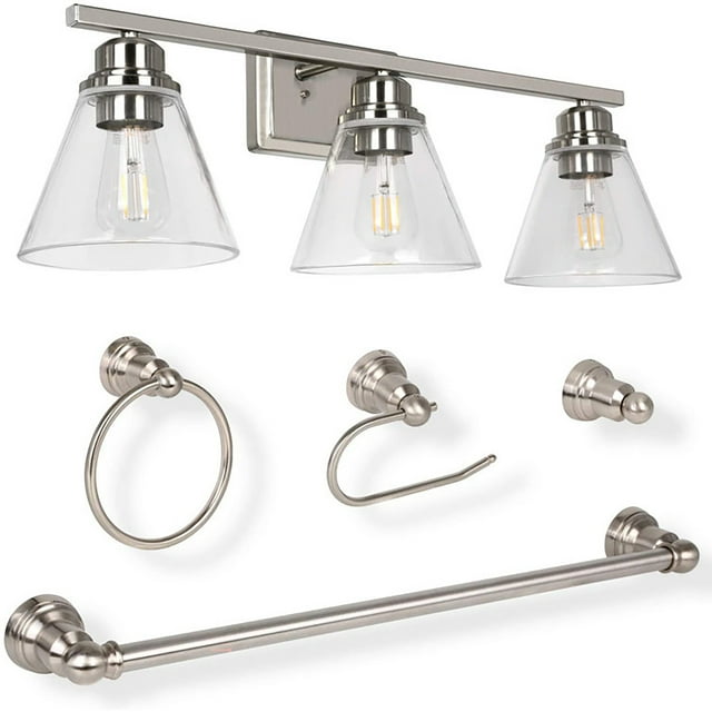 Modern Brushed Nickel Bathroom Lights Over Mirror, 3Light Wall Sconce
