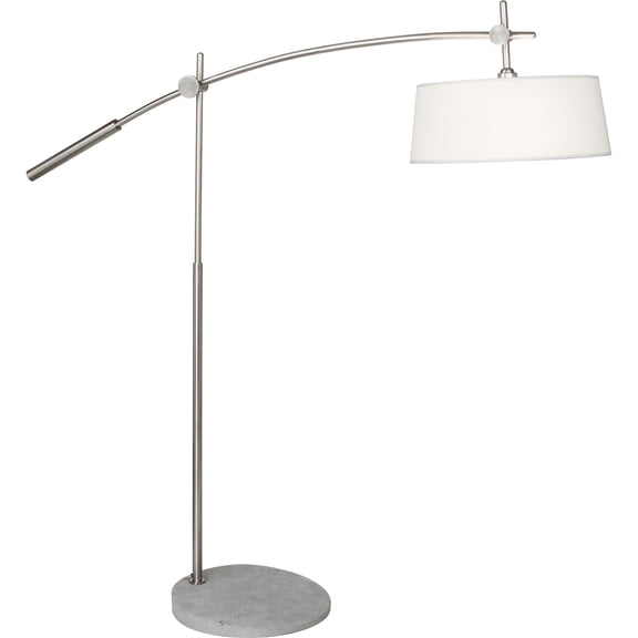 Modern Brushed Nickel Floor Lamp with Open Weave White Linen Shade