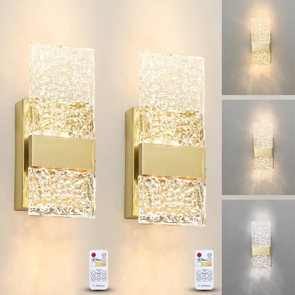 Modern Brushed   Operated Wall Sconces Set of 2 - Rechargeable Brass LED Wall Sconce Lighting with  Shade,  Bedroom/Living Room Art Deco Light Fixtures