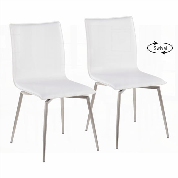 Modern Brushed Stainless Steel & White Faux Leather Dining Chairs - 2-Pack