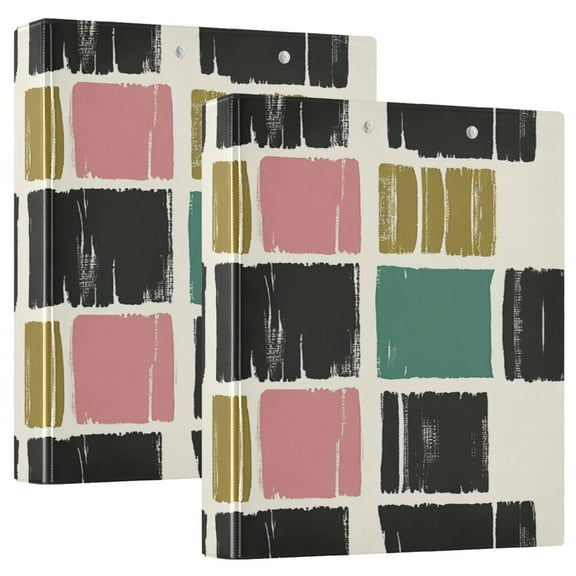 Modern Brushstroke Pattern 12.4x10.6in PVC Round Ring Binder, D-Ring 3-Hole, Metal Clip, 200 Sheets