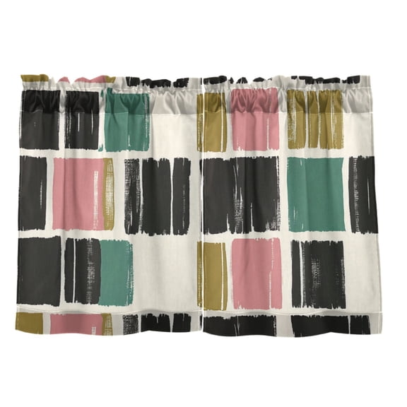 Modern Brushstroke Pattern 27"x24" Linen Look Cafe Curtain Set with Privacy and UV Protection
