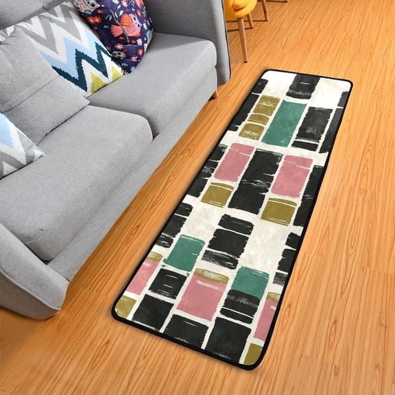 Modern Brushstroke Pattern Elegant Area Rug 72" x 24" Non-Slip Polyester with Cotton Padding
