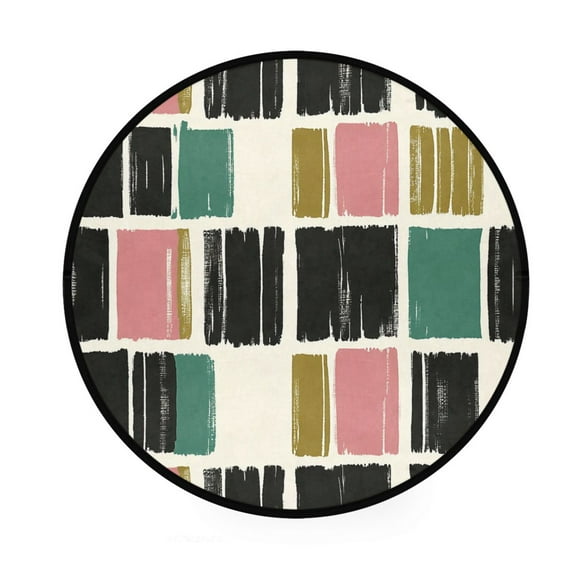 Modern Brushstroke Pattern Memory Foam Bath Mat 36" Absorbent Rug with Non Slip Base and 4 Bonus Pads